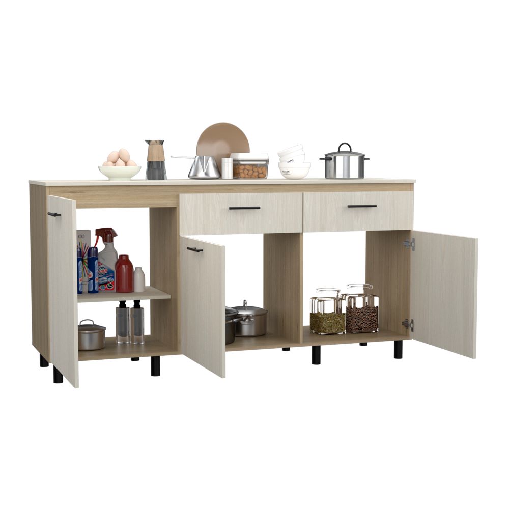 Modulo Inferior Kitchen Gante, Rovere y Niebla, con tres puertas batientes y dos cajones deslizables - vista 1