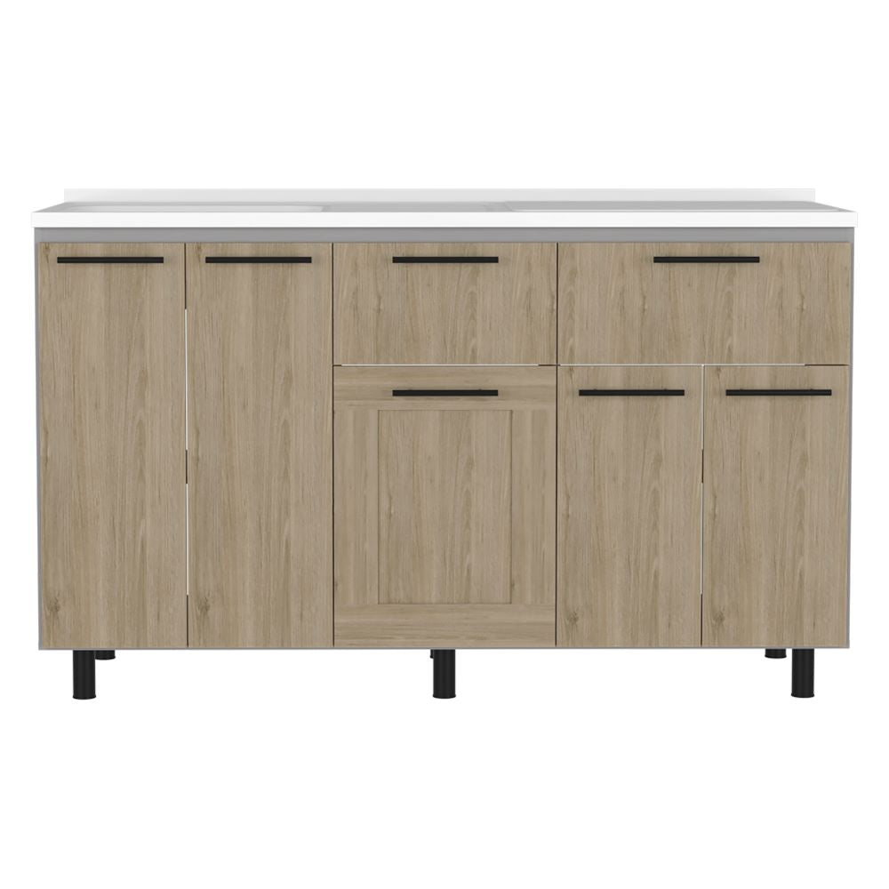 Modulo Inferior Kitchen, Hasselt, Gris y Rovere, con cinco puertas batientesy lavapatos - vista 7