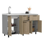 Modulo Inferior Kitchen, Hasselt, Gris y Rovere, con cinco puertas batientesy lavapatos - vista 1