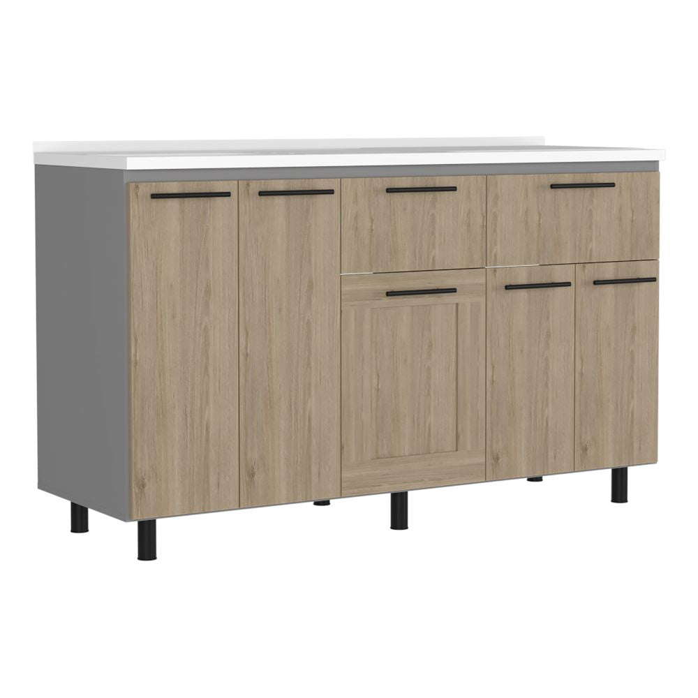 Modulo Inferior Kitchen, Hasselt, Gris y Rovere, con cinco puertas batientesy lavapatos - vista 6
