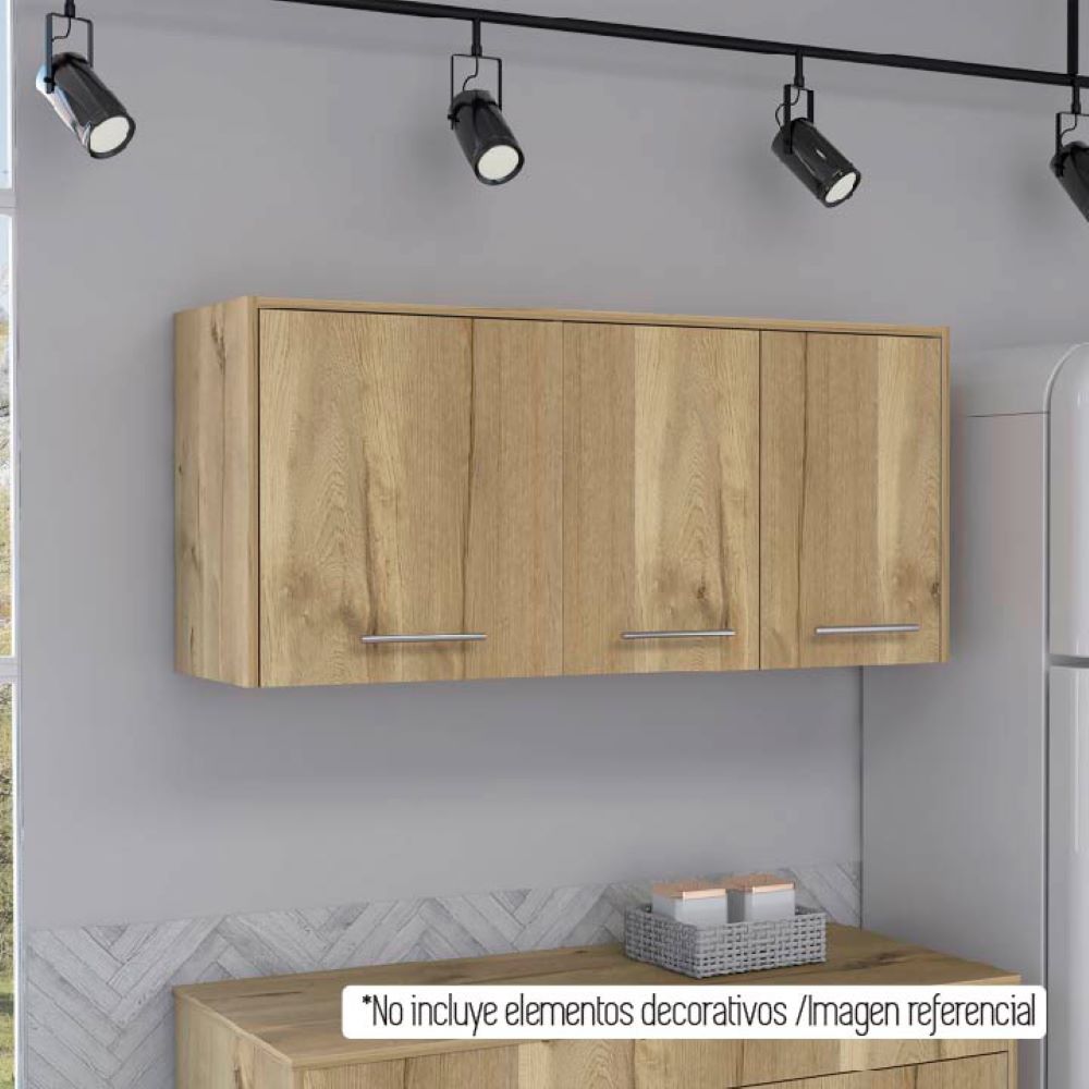 Modulo Superior Kitchen Orion, Duna y Blanco, con tres puertas batientes y varios entrepaños - vista 3