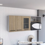Modulo Superior Kitchen, Hasselt, Gris y Rovere, con tres puertas batientes y espacio para horno microondas - vista 3