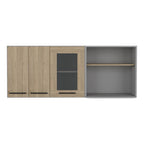 Modulo Superior Kitchen, Hasselt, Gris y Rovere, con tres puertas batientes y espacio para horno microondas - vista 6