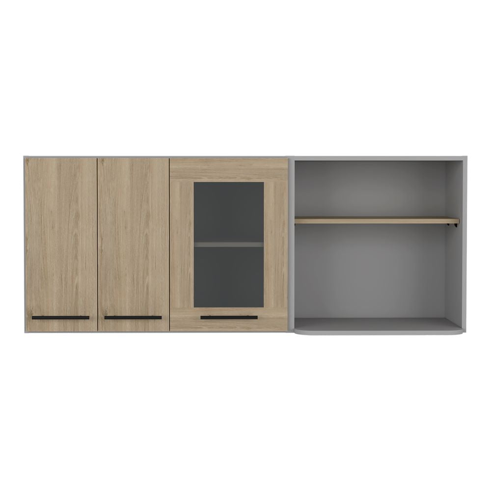 Modulo Superior Kitchen, Hasselt, Gris y Rovere, con tres puertas batientes y espacio para horno microondas - vista 6