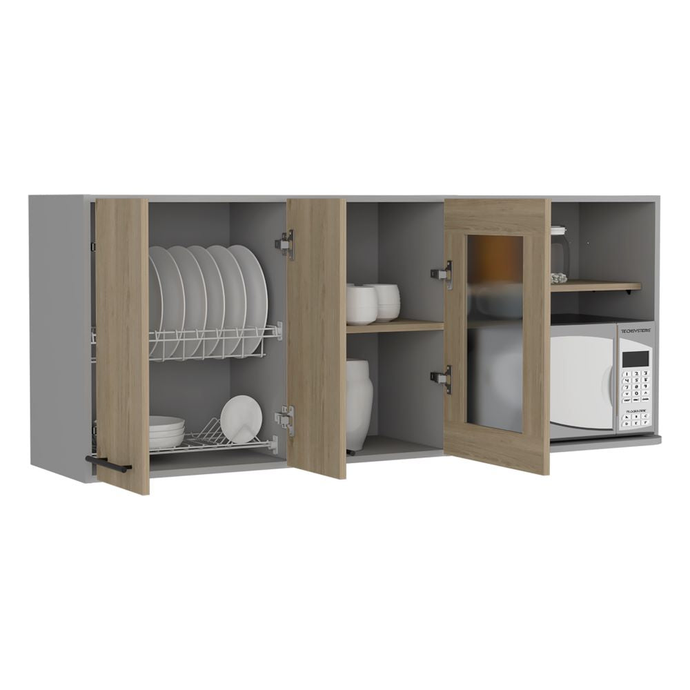 Modulo Superior Kitchen, Hasselt, Gris y Rovere, con tres puertas batientes y espacio para horno microondas - vista 1