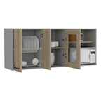 Modulo Superior Kitchen, Hasselt, Gris y Rovere, con tres puertas batientes y espacio para horno microondas - vista 1