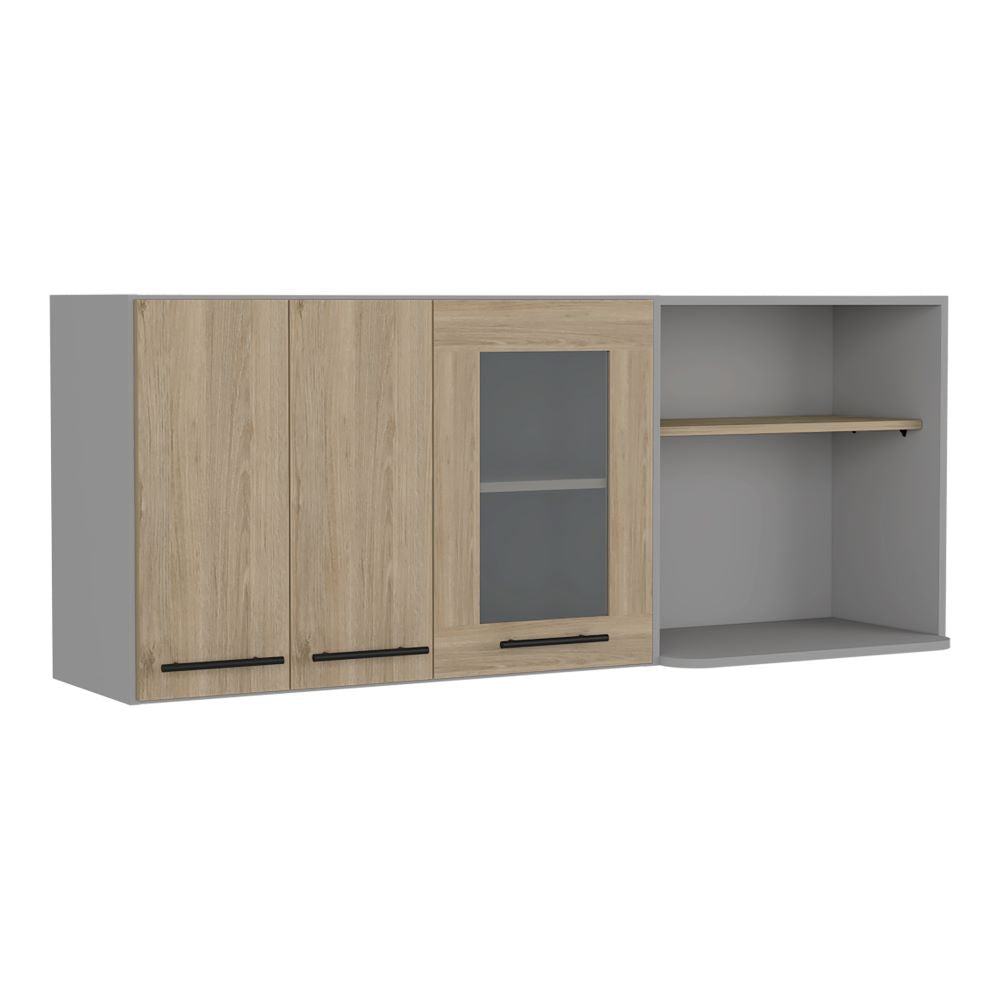 Modulo Superior Kitchen, Hasselt, Gris y Rovere, con tres puertas batientes y espacio para horno microondas - vista 5