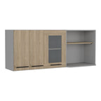 Modulo Superior Kitchen, Hasselt, Gris y Rovere, con tres puertas batientes y espacio para horno microondas - vista 5
