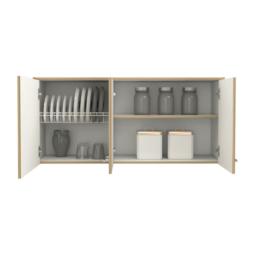 Modulo Superior Kitchen Orion, Duna y Blanco, con tres puertas batientes y varios entrepaños - vista 2