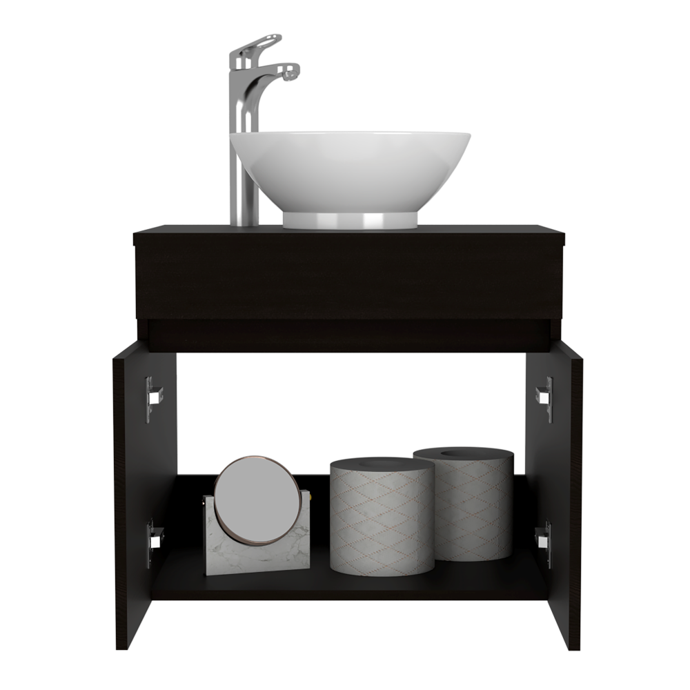 Mueble de Lavamanos Flotante Manchester, Wengues puertas batientes y repisa para colocar objetos de aseo - vista 2