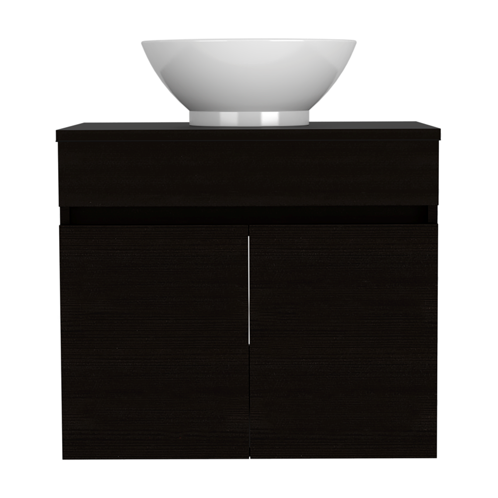 Mueble de Lavamanos Flotante Manchester, Wengues puertas batientes y repisa para colocar objetos de aseo - vista 6