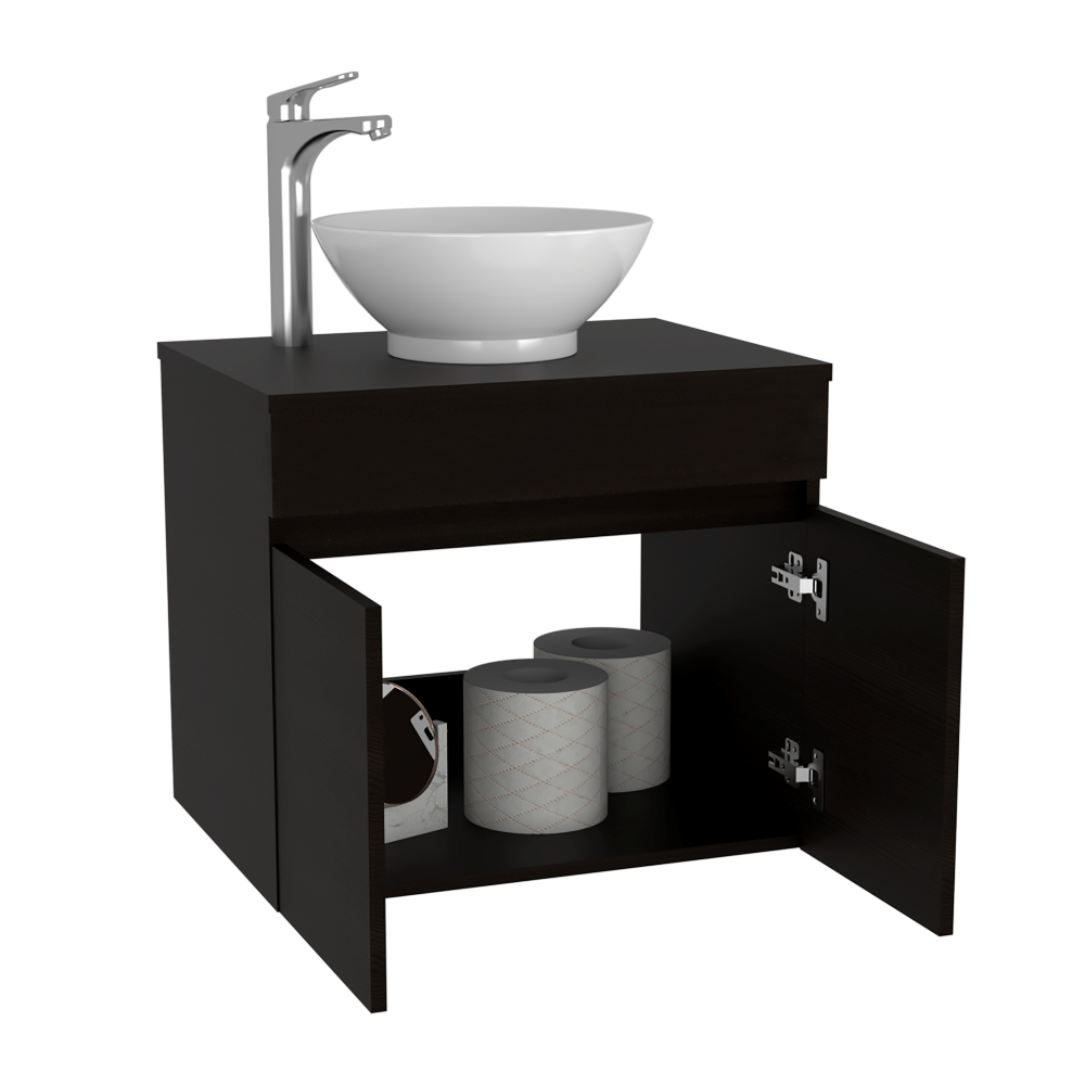 Mueble de Lavamanos Flotante Manchester, Wengues puertas batientes y repisa para colocar objetos de aseo - vista 1