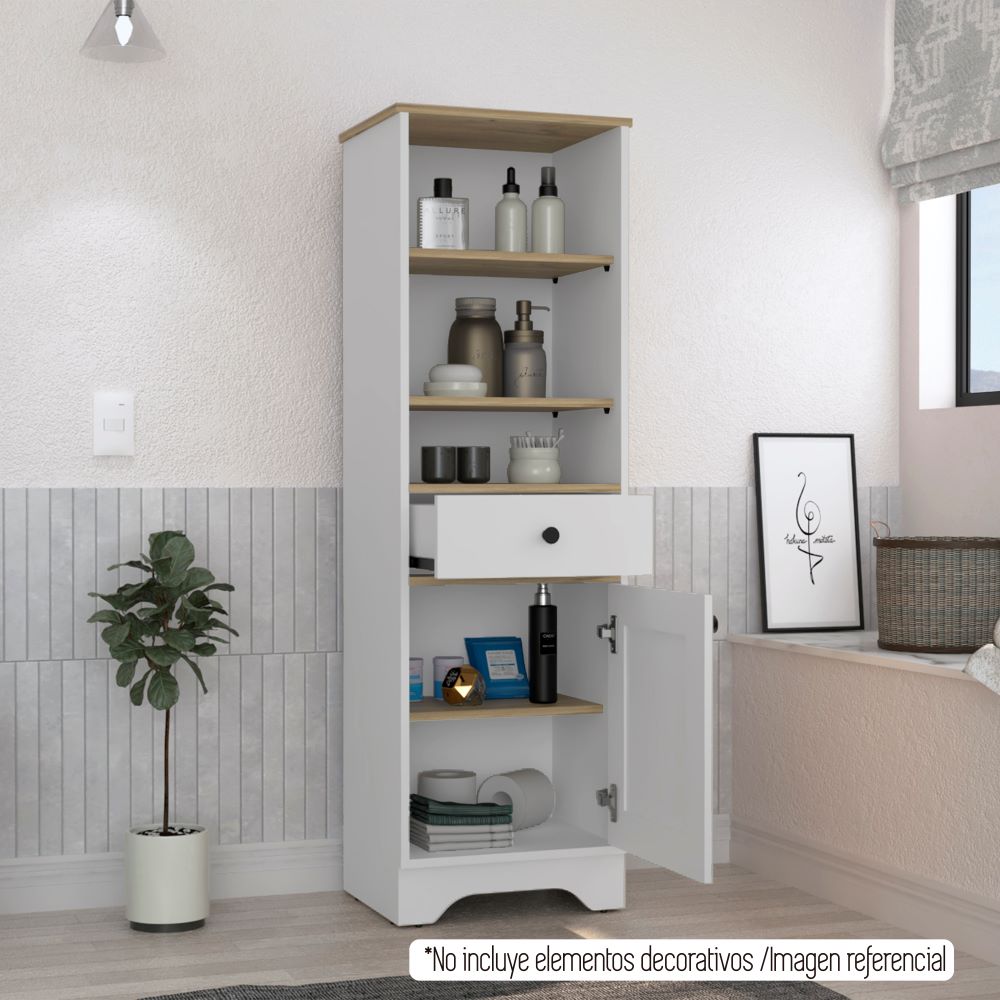 Mueble Optimizador Bath Bi, Duna y Blanco, con un cajón deslizable y una puerta batiente - vista 4