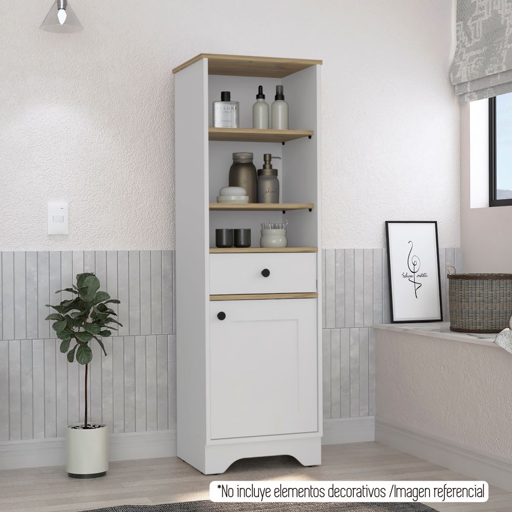 Mueble Optimizador Bath Bi, Duna y Blanco, con un cajón deslizable y una puerta batiente - vista 3