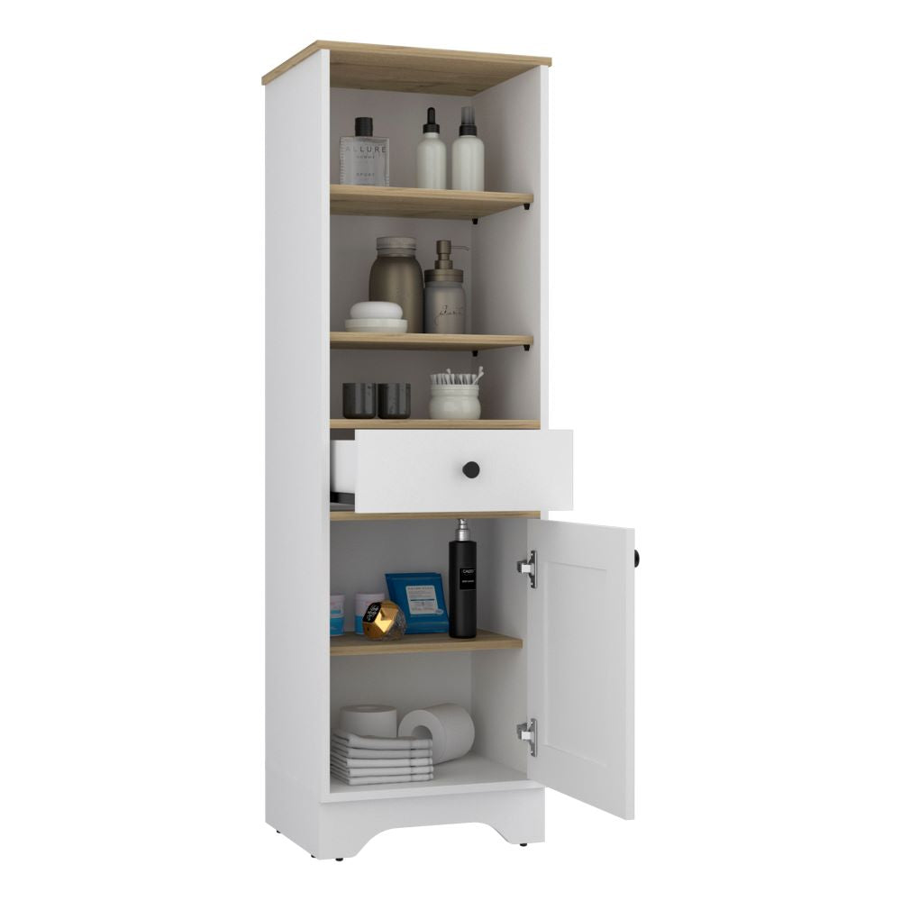 Mueble Optimizador Bath Bi, Duna y Blanco, con un cajón deslizable y una puerta batiente - vista 1