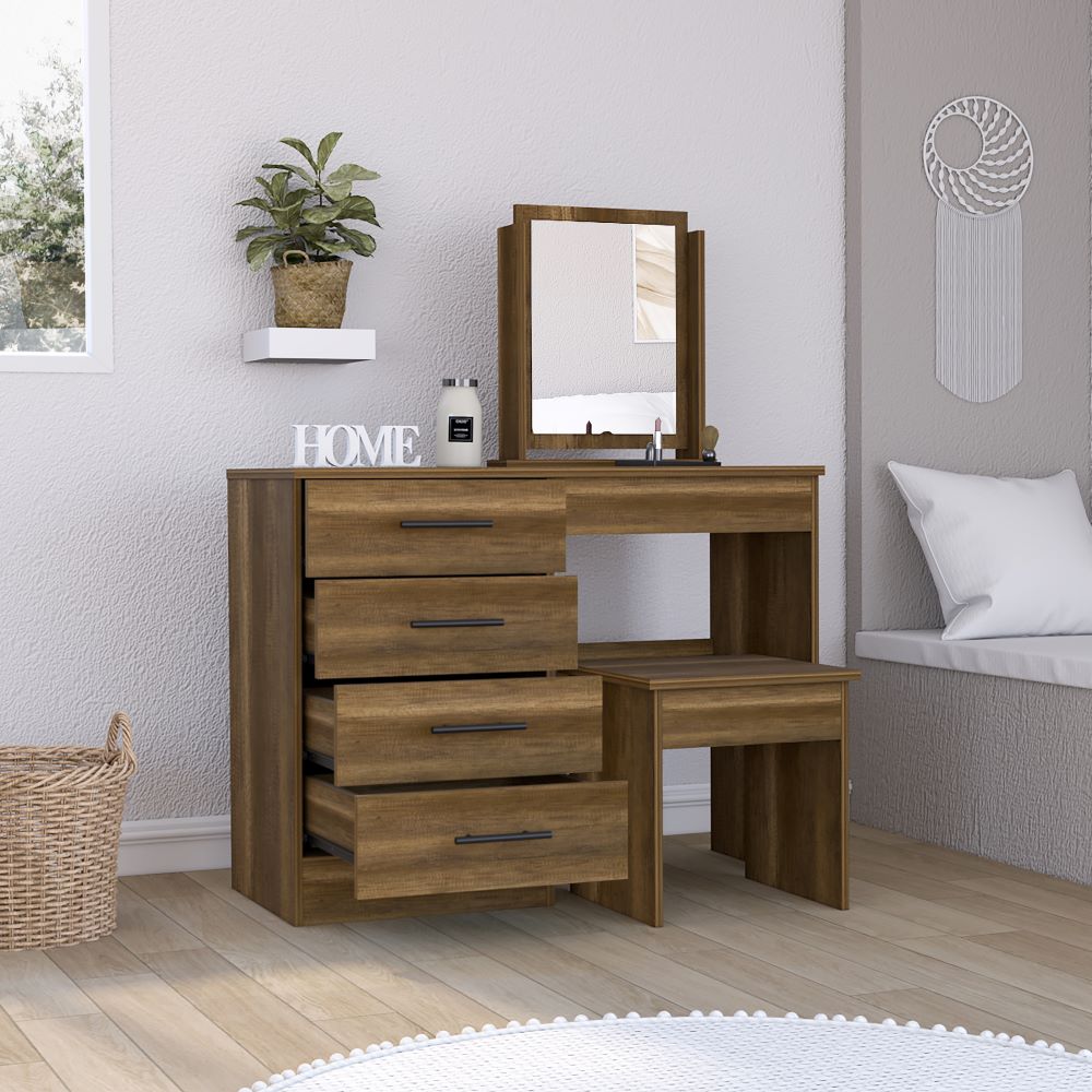 Mueble de Tocador Kaia, Caramelo y Wengue, con cuatro amplios cajones organizadores - vista 4