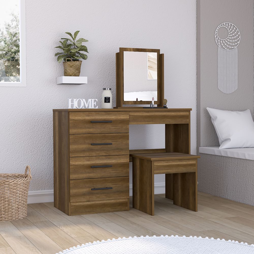 Mueble de Tocador Kaia, Caramelo y Wengue, con cuatro amplios cajones organizadores - vista 3