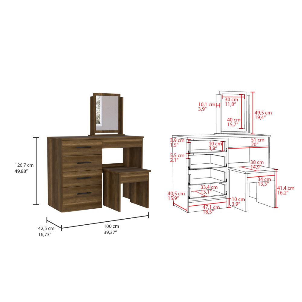 Mueble de Tocador Kaia, Caramelo y Wengue, con cuatro amplios cajones organizadores - vista 5