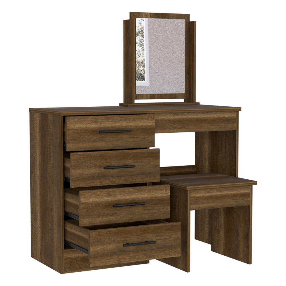 Mueble de Tocador Kaia, Caramelo y Wengue, con cuatro amplios cajones organizadores - vista 1
