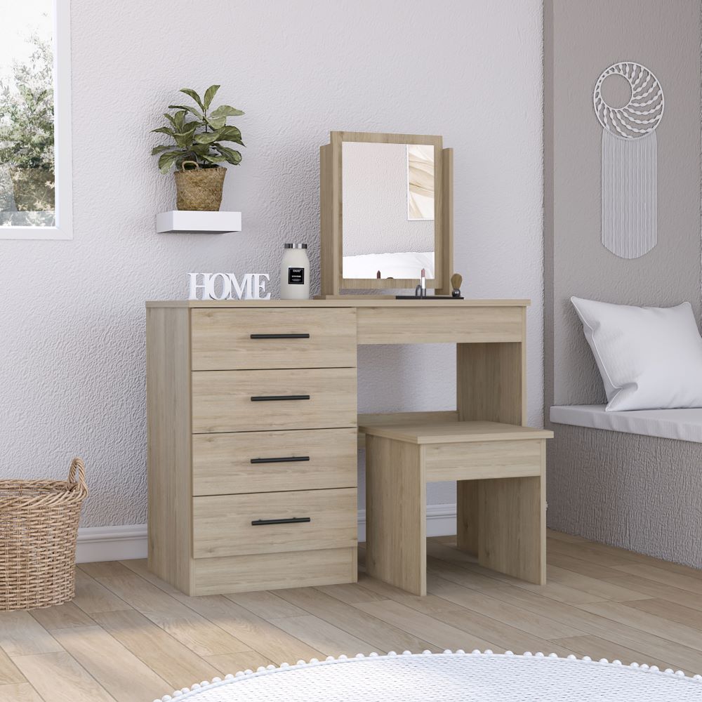 Mueble de Tocador Kaia, Rovere y Blanco Marqueza, con cuatro amplios cajones organizadores - vista 3
