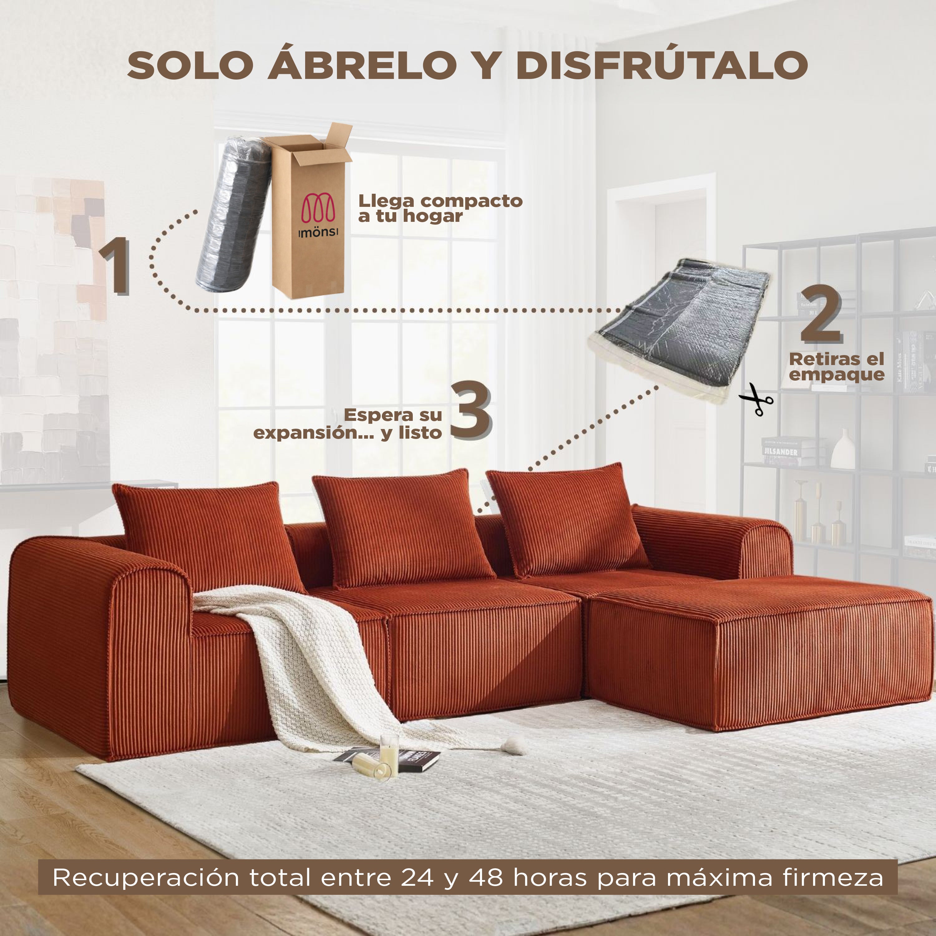 MONS NODO Sofá Modular 3 Cuerpos + Pouf Expandible