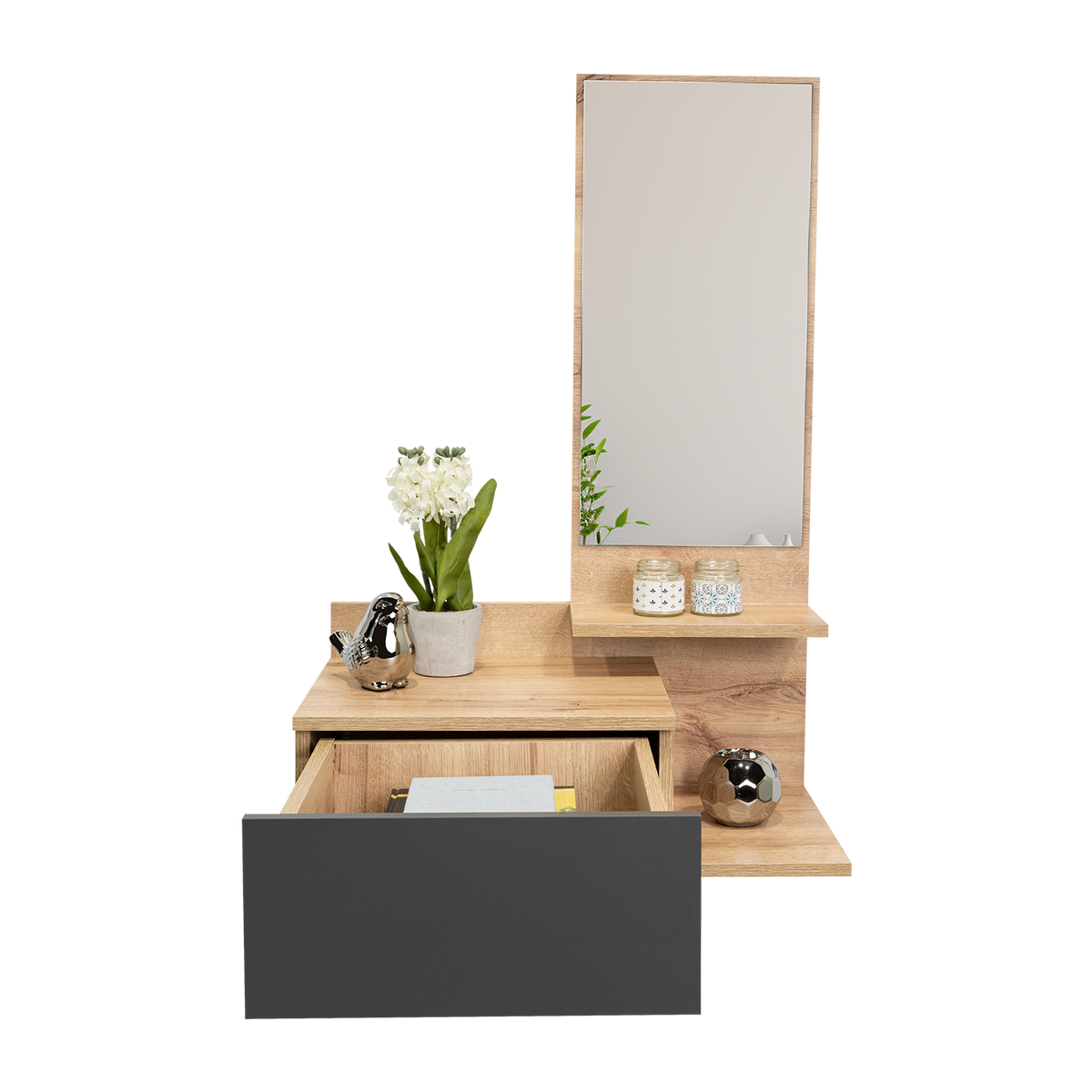 Mesa Flotante Recibidor Viena, Café Claro y Plata Oscuro, con un Cajón - vista 6
