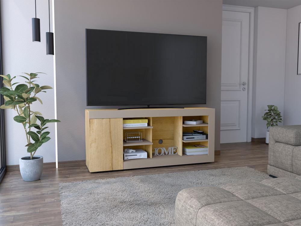 Mesa Para Tv Sahar, Café Claro y Cocoa, para Tv de hasta 65" con una Puerta Abatible y Tres Entrepaños - vista 3