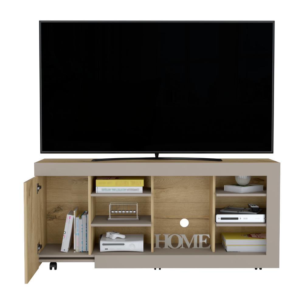 Mesa Para Tv Sahar, Café Claro y Cocoa, para Tv de hasta 65" con una Puerta Abatible y Tres Entrepaños - vista 2