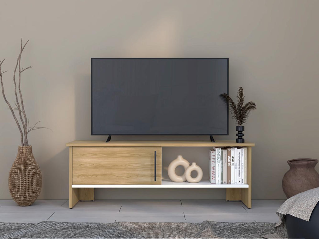 Mesa Tv Navi, Fresno Europeo y Blanco Duqueza, Para Televisor Hasta 55 Pulgadas Con Puerta - vista 1