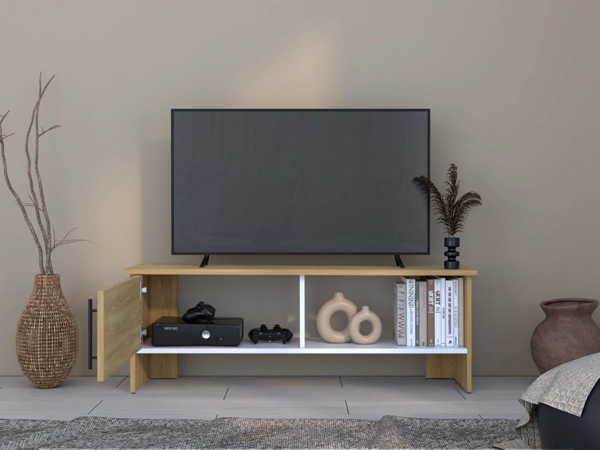 Mesa Tv Navi, Fresno Europeo y Blanco Duqueza, Para Televisor Hasta 55 Pulgadas Con Puerta - vista 2
