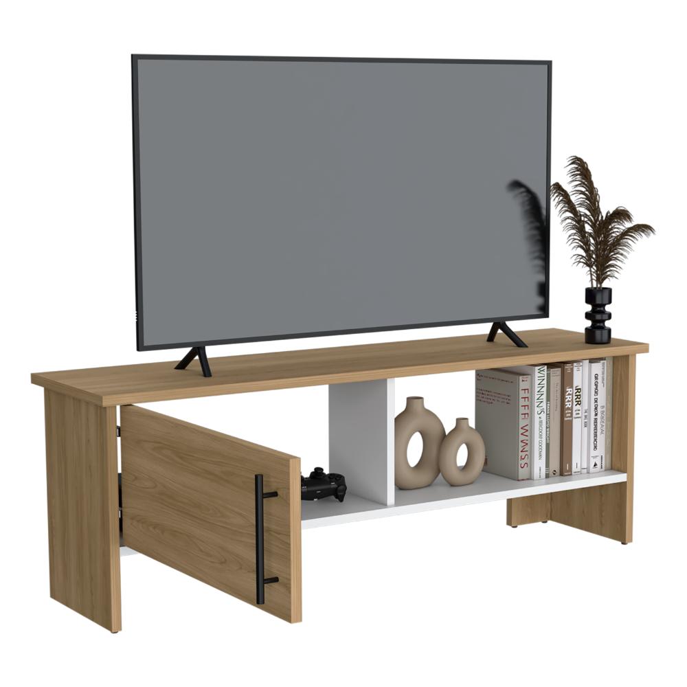 Mesa Tv Navi, Fresno Europeo y Blanco Duqueza, Para Televisor Hasta 55 Pulgadas Con Puerta - vista 3