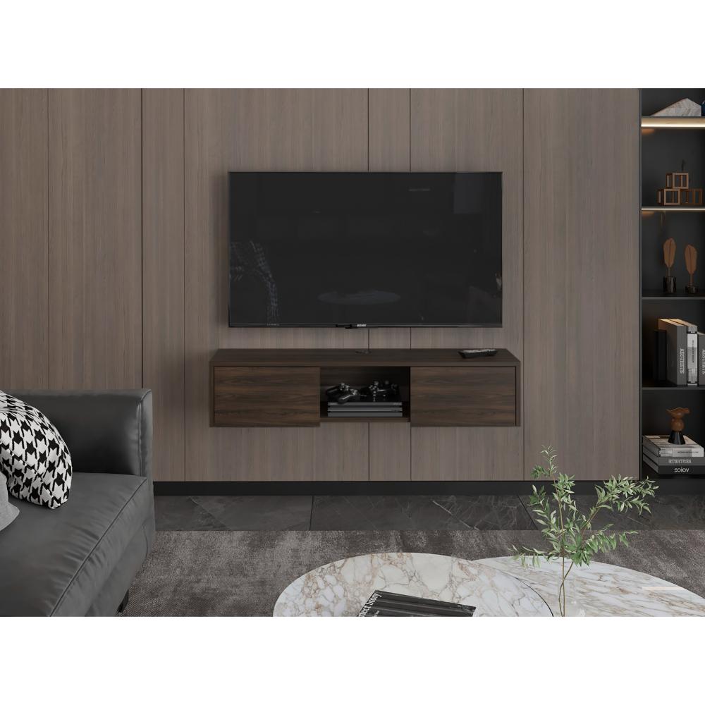 Mesa Para Tv Flotante Gleid, Nogal Europeo, con Dos Puertas Abatibles - vista 3