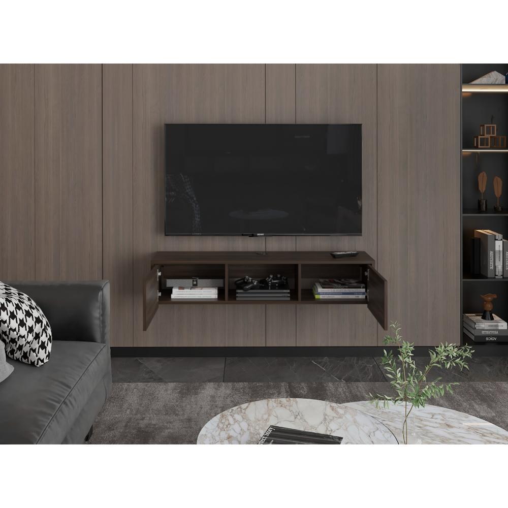 Mesa Para Tv Flotante Gleid, Nogal Europeo, con Dos Puertas Abatibles - vista 4