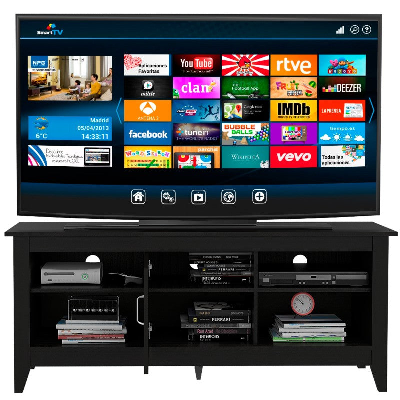 Rack de TV Essential Con Puerta, Wengue y Negro, con capacidad para televisor de 65 pulgadas - vista 4