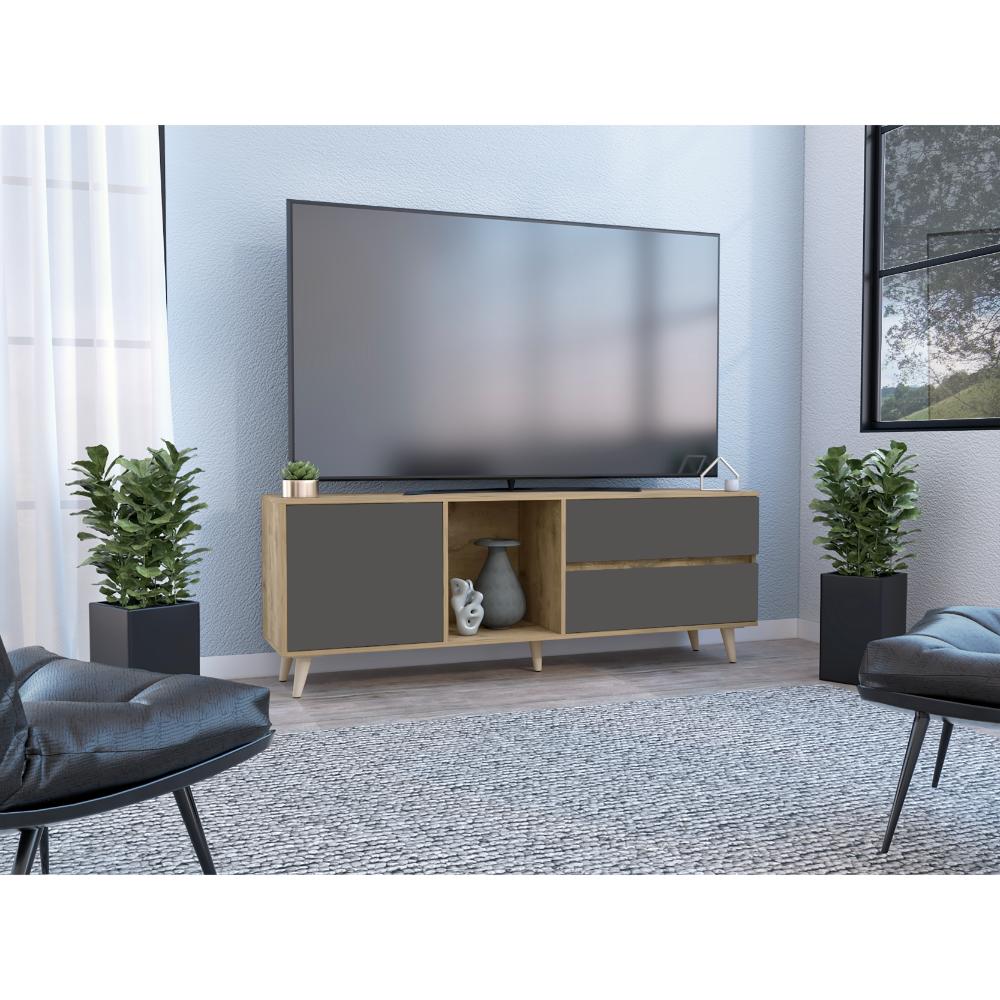 Mesa Para Tv Nashira, Macadamia y Plata Oscuro, con Espacio Para Televisor de Hasta 65 Pulgadas - vista 1