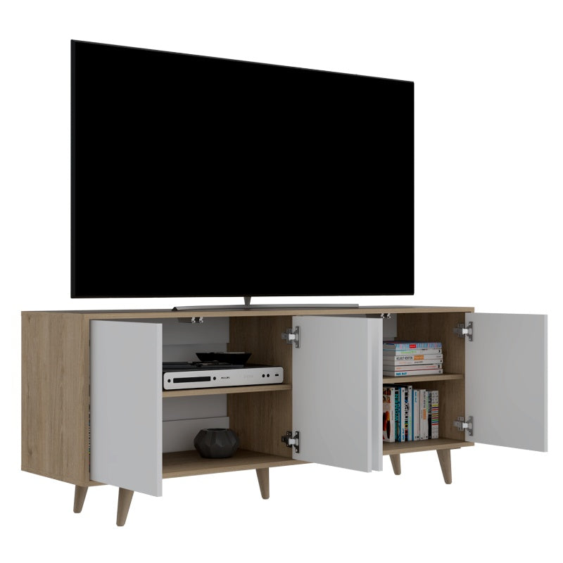 Rack TV Bora, Rovere y Blanco, con cuatro puertas batientes y varios entrepaños - vista 3