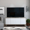 Rack TV Bora, Rovere y Blanco, con cuatro puertas batientes y varios entrepaños - vista 1