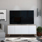 Rack TV Bora, Rovere y Blanco, con cuatro puertas batientes y varios entrepaños - vista 1