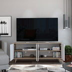 Rack TV Bora, Rovere y Blanco, con cuatro puertas batientes y varios entrepaños - vista 2