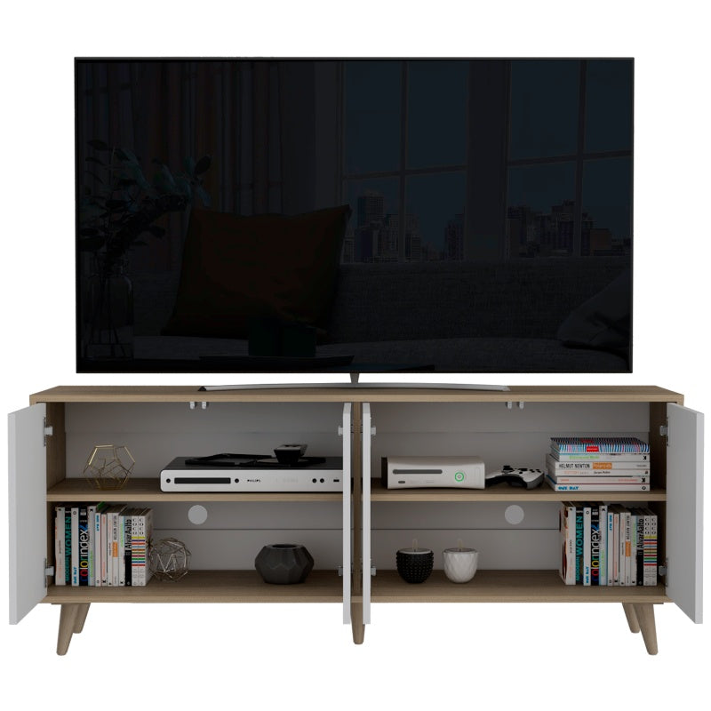 Rack TV Bora, Rovere y Blanco, con cuatro puertas batientes y varios entrepaños - vista 4