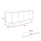 Rack TV Bora, Rovere y Blanco, con cuatro puertas batientes y varios entrepaños - vista 7