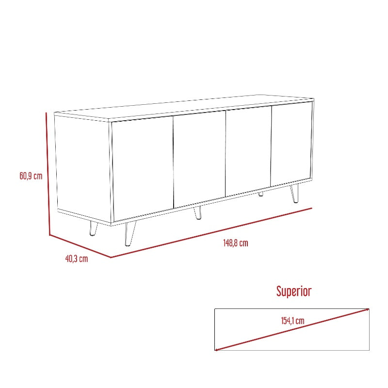 Rack TV Bora, Rovere y Blanco, con cuatro puertas batientes y varios entrepaños - vista 7