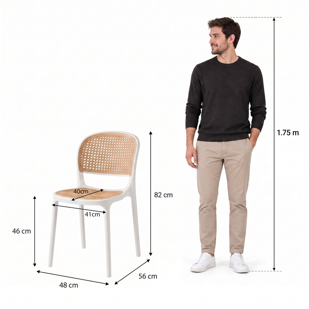 Silla Nest, Color Blanco y Beige, con Espaldar y Asiento en Rejilla - imagen 4