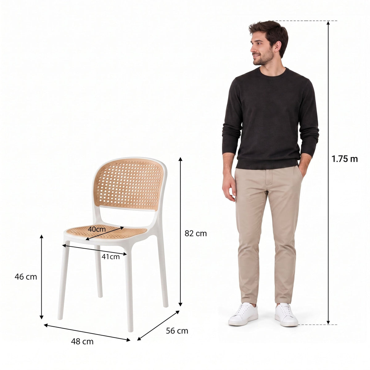 Silla Nest, Color Blanco y Beige, con Espaldar y Asiento en Rejilla - imagen 4