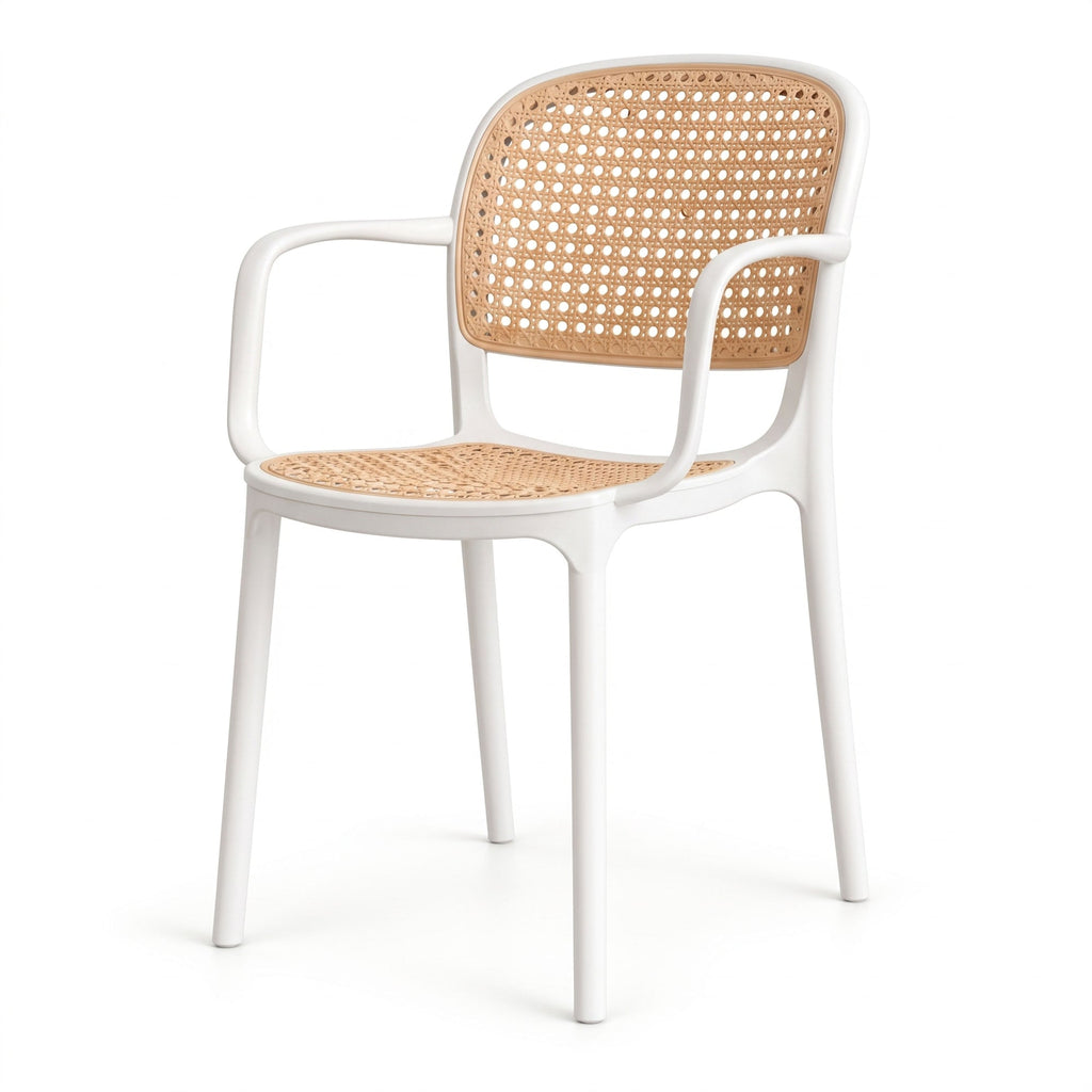 Silla con Brazos Nest, Color Blanco y Beige, con Espaldar y Asiento en Rejilla - imagen 1
