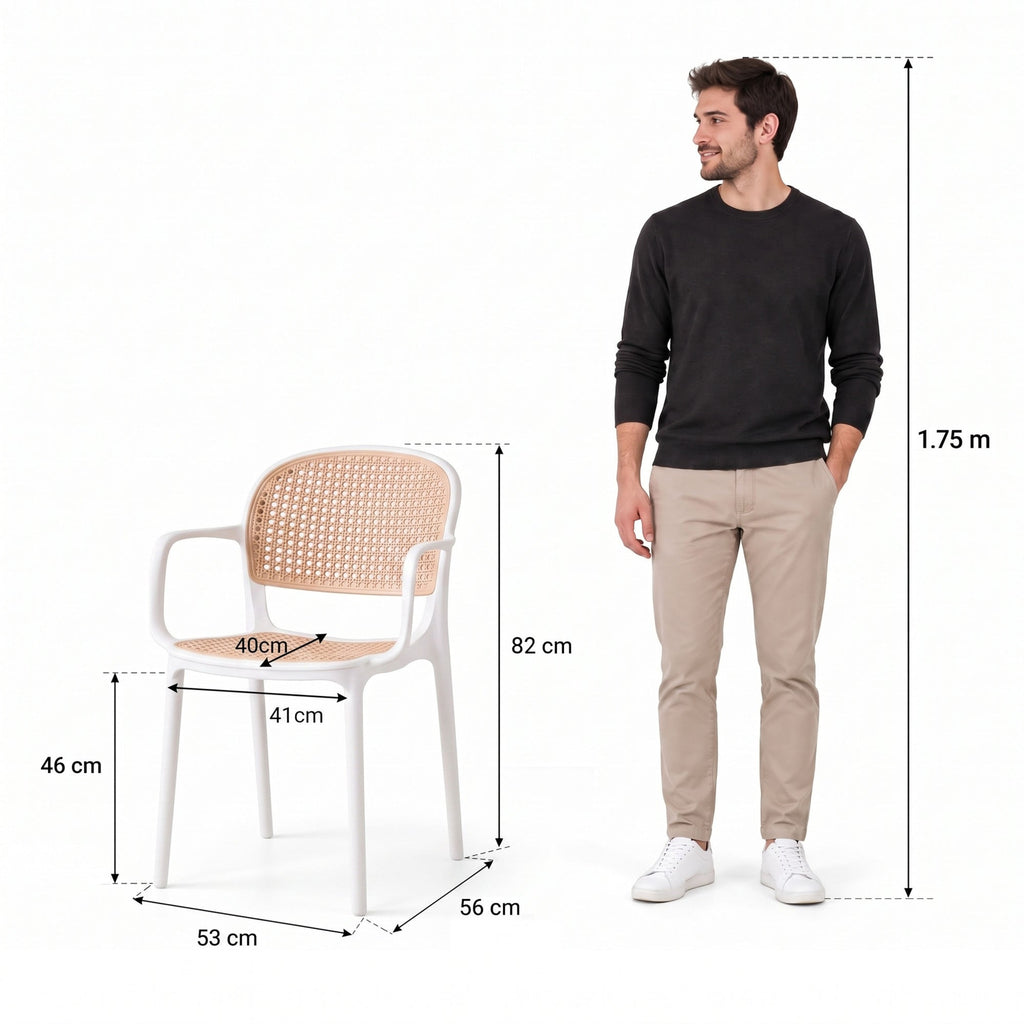 Silla con Brazos Nest, Color Blanco y Beige, con Espaldar y Asiento en Rejilla - imagen 4