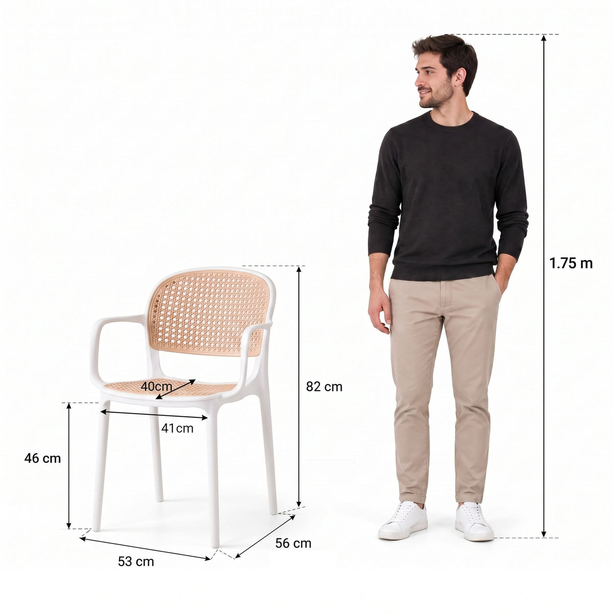 Silla con Brazos Nest, Color Blanco y Beige, con Espaldar y Asiento en Rejilla - imagen 4