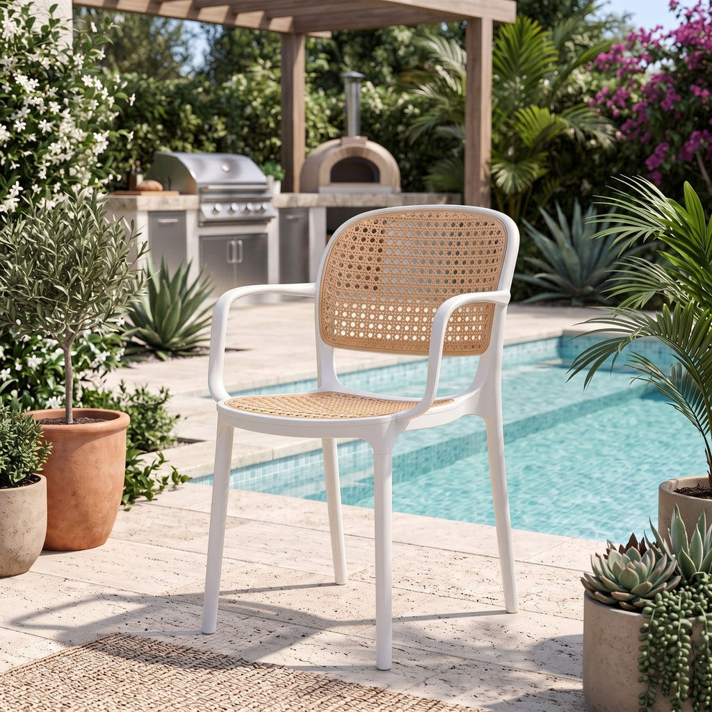 Silla con Brazos Nest, Color Blanco y Beige, con Espaldar y Asiento en Rejilla - imagen 3