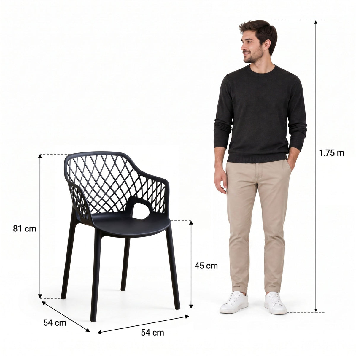 Silla con Brazos Casablanca, Negro, con Espaldar en Diamantes y Estilo Moderno - imagen 4