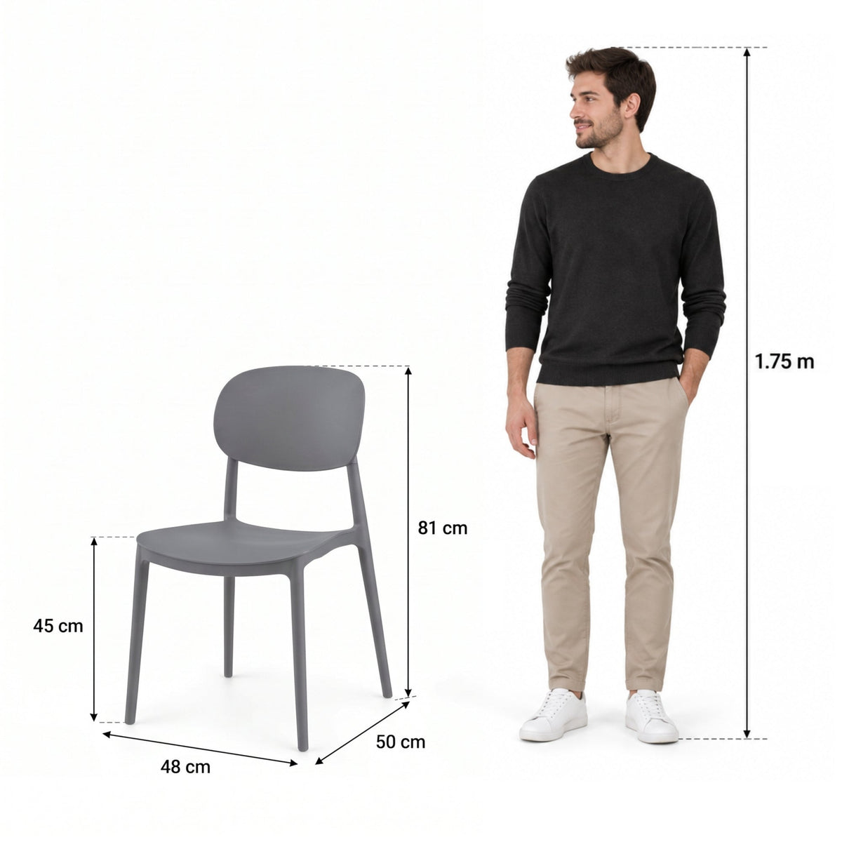 Silla Milán, Color Gris Oscuro, con Espaldar y Diseño Moderno - imagen 4